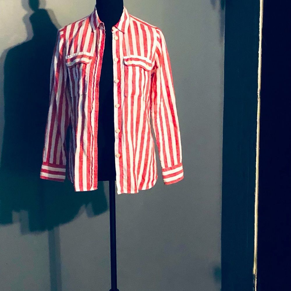 J.Crew Linen Striped Buttondown Shirt, size 0
